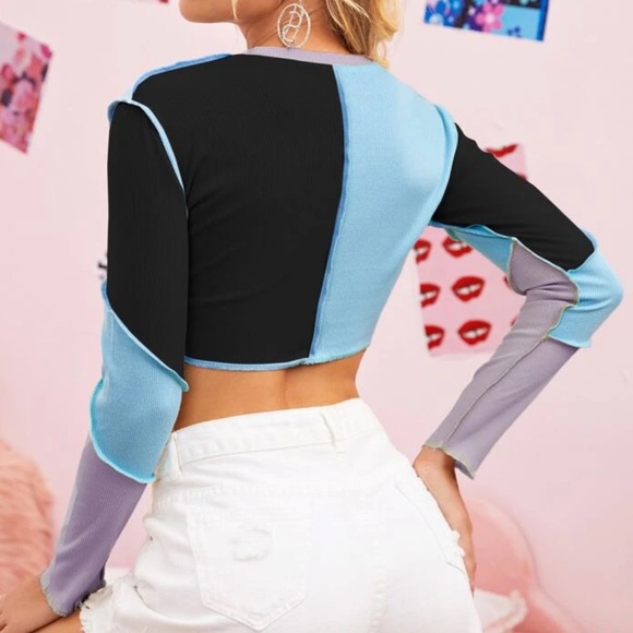 Shein Stitched Colorblock Crop Top - Picture 9 of 13